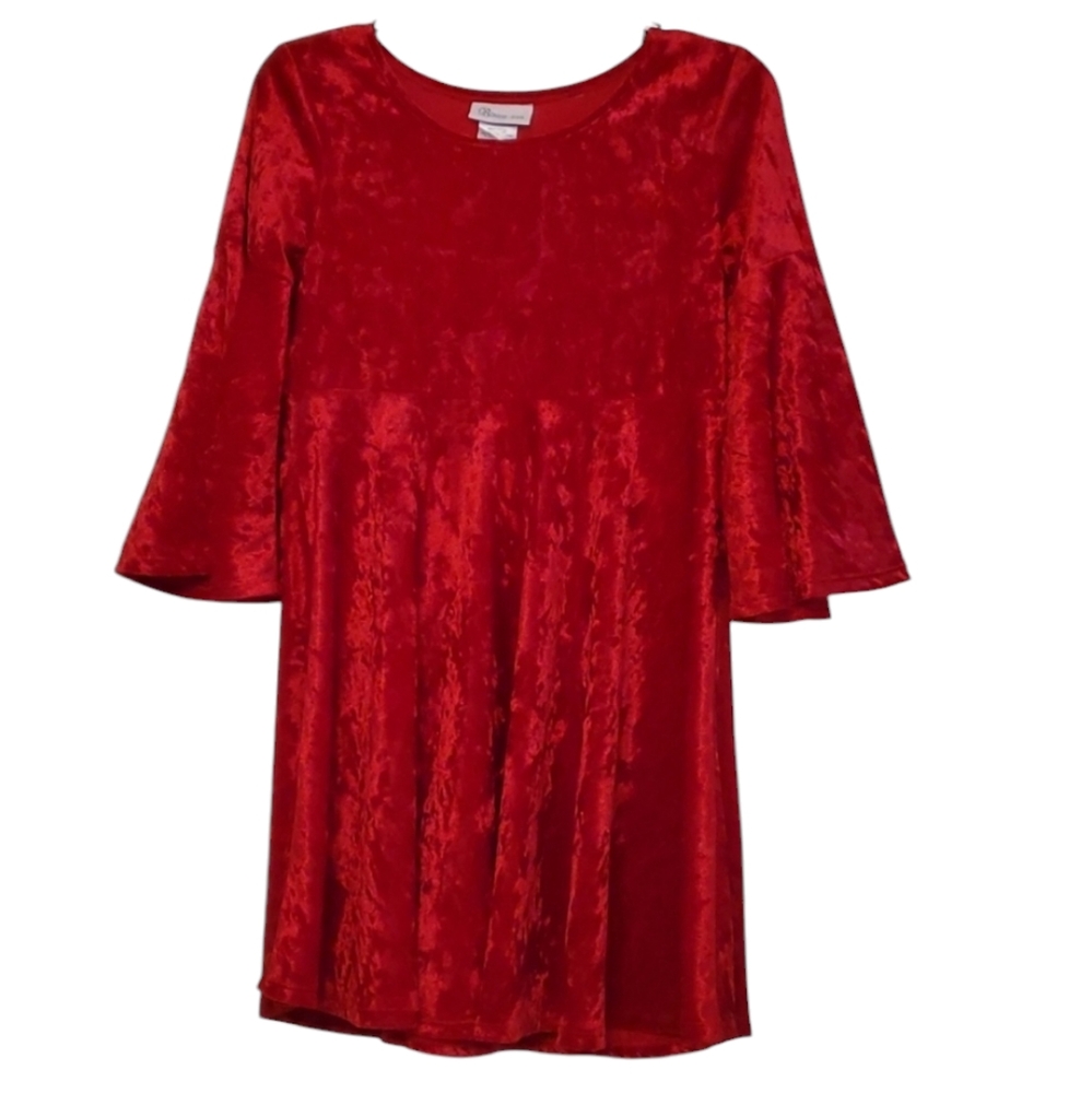Bonnie Jean Girls Red Velvet Dress with Bell Sleeves, Size 16